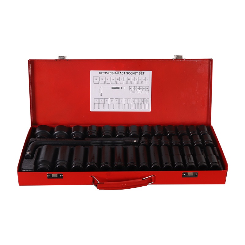 加长风炮套筒35件套装气动套筒小风炮套筒工具套装1/2寸铁盒批发